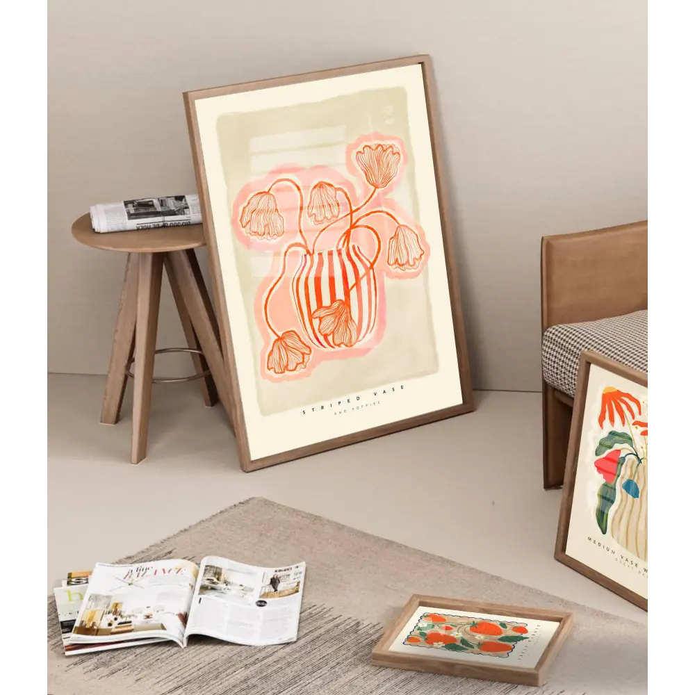 Vase Art Print, Pink me Red Print, Hand Drawn Art, Boho art print, hand-drawn illustration wall art - PABOOM