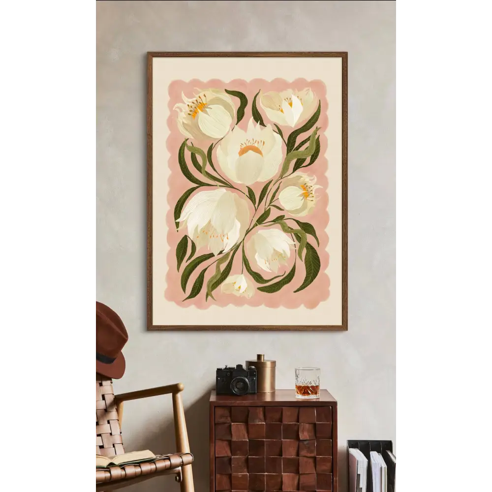 White Peony , Art Print, Neutral Print, Hand Drawn, Quirky art print, hand-drawn illustration wall art - PABOOM