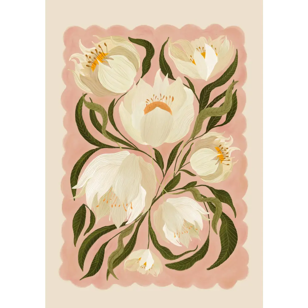 White Peony , Art Print, Neutral Print, Hand Drawn, Quirky art print, hand-drawn illustration wall art - PABOOM