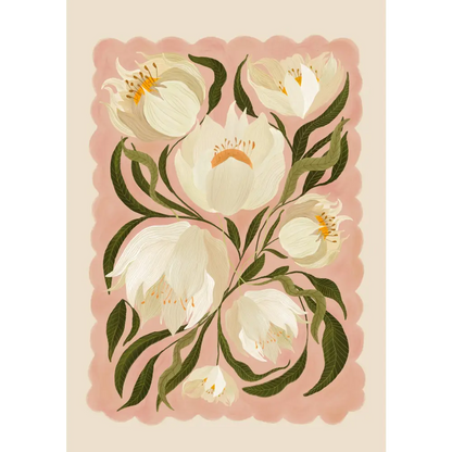 White Peony , Art Print, Neutral Print, Hand Drawn, Quirky art print, hand-drawn illustration wall art - PABOOM