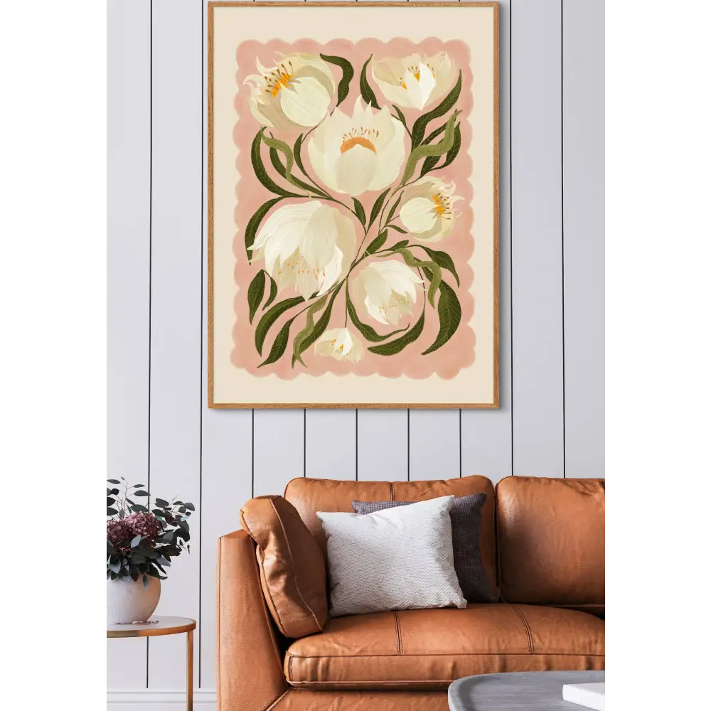 White Peony , Art Print, Neutral Print, Hand Drawn, Quirky art print, hand-drawn illustration wall art - PABOOM