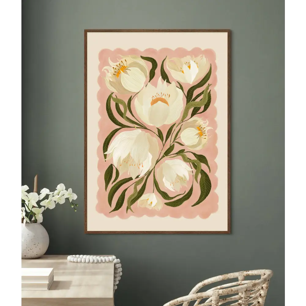 White Peony , Art Print, Neutral Print, Hand Drawn, Quirky art print, hand-drawn illustration wall art - PABOOM