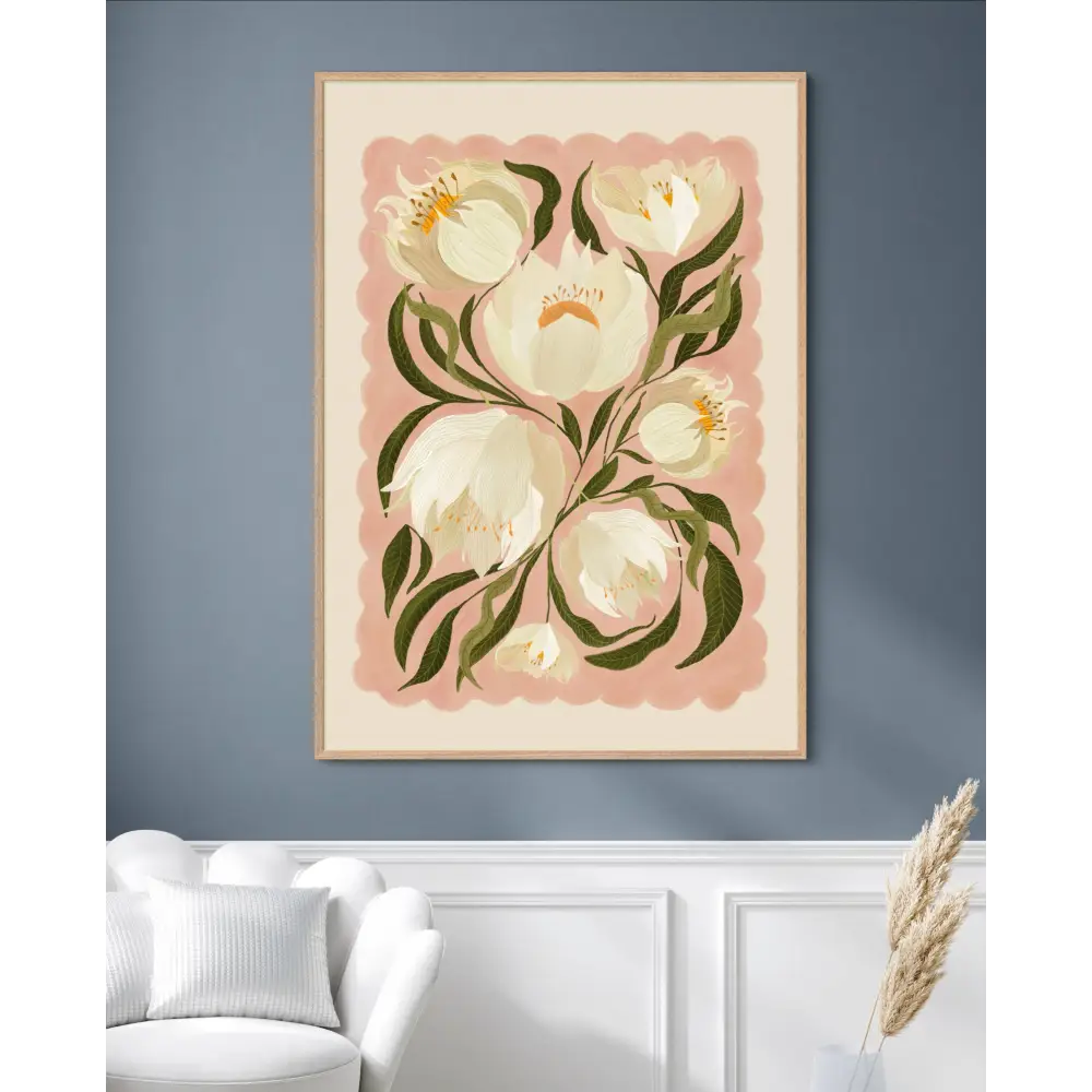 White Peony , Art Print, Neutral Print, Hand Drawn, Quirky art print, hand-drawn illustration wall art - PABOOM
