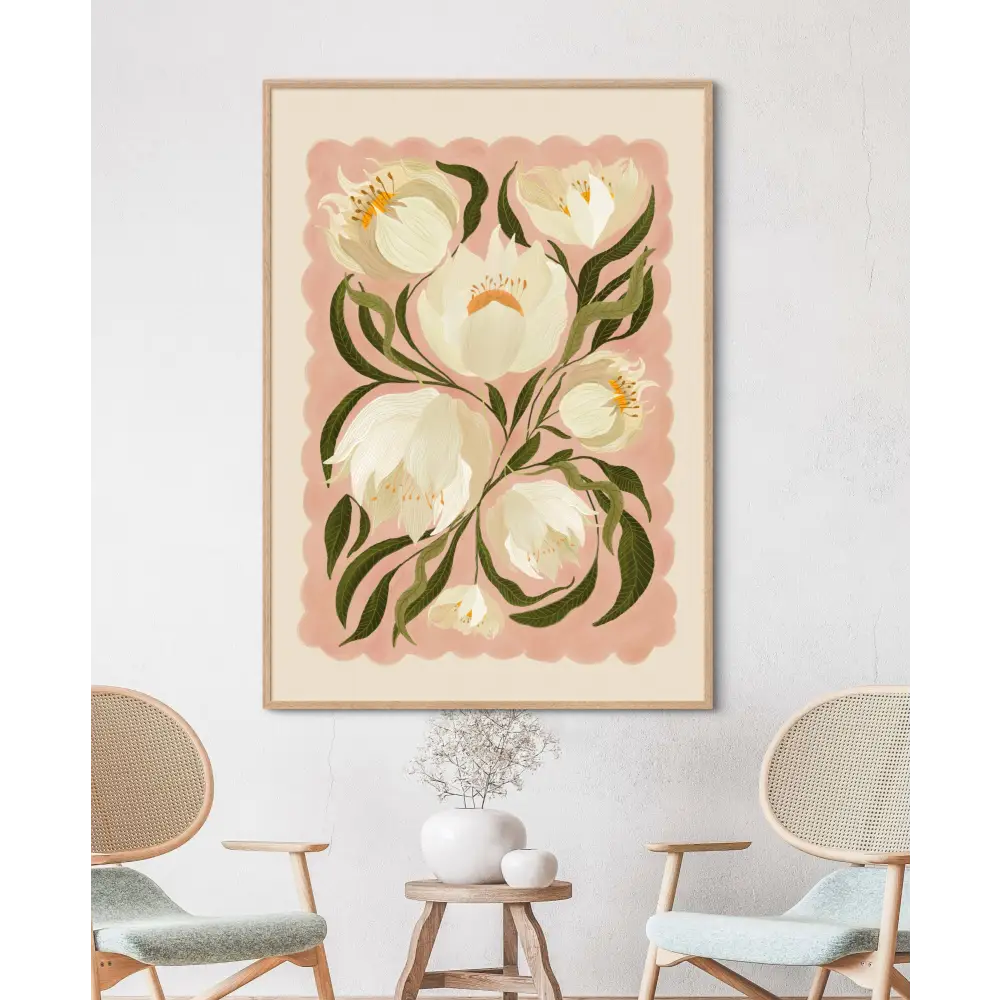 White Peony , Art Print, Neutral Print, Hand Drawn, Quirky art print, hand-drawn illustration wall art - PABOOM