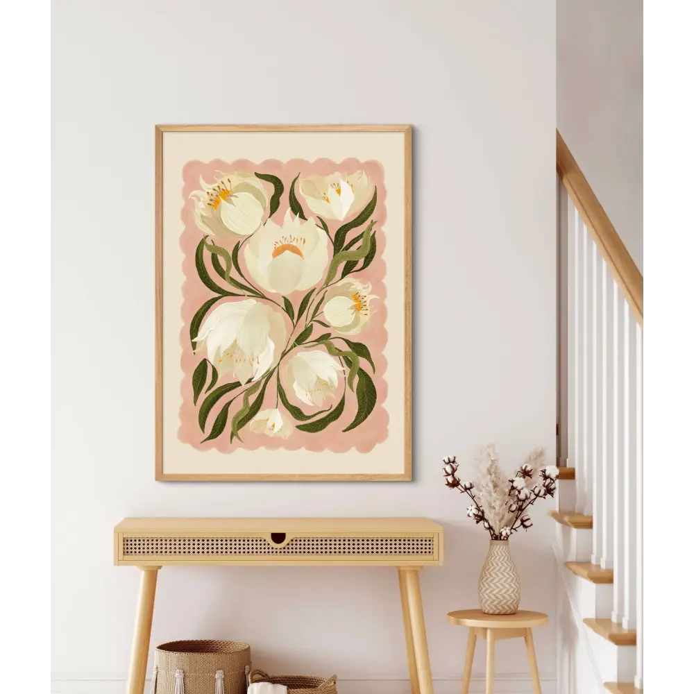 White Peony , Art Print, Neutral Print, Hand Drawn, Quirky art print, hand-drawn illustration wall art - PABOOM