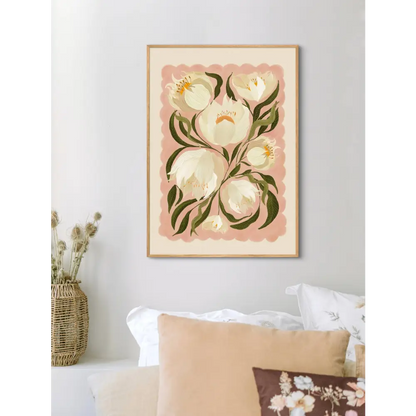 White Peony , Art Print, Neutral Print, Hand Drawn, Quirky art print, hand-drawn illustration wall art - PABOOM