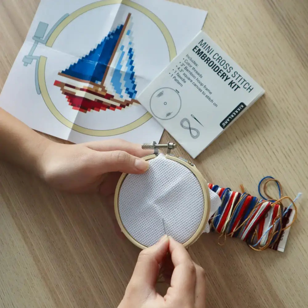 Kikkerland - Sailboat Mini Cross Stitch Embroidery Kit