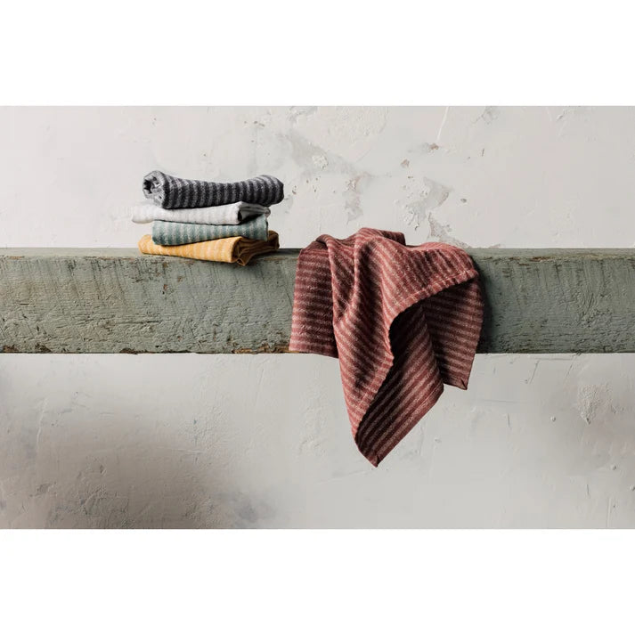 Wine Stripe dishtowel folded to show the woven texture – PABOOM
