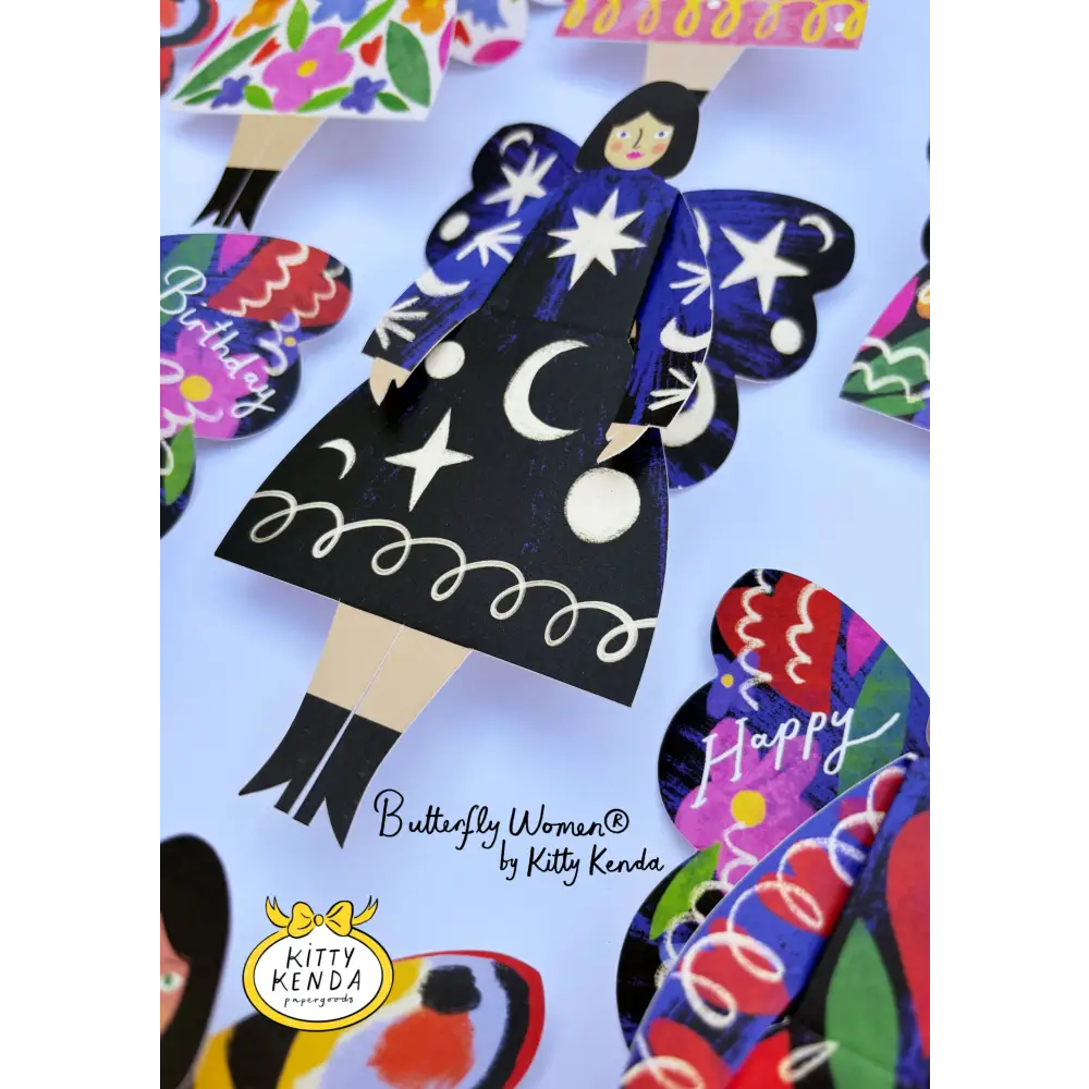 Kitty Kenda Papergoods - Butterfly Woman Sitting Greeting Card - Cosmic