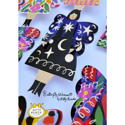 Kitty Kenda Papergoods - Butterfly Woman Sitting Greeting Card - Cosmic