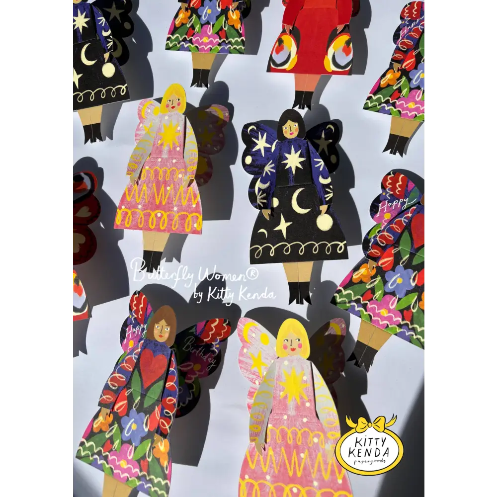 Kitty Kenda Papergoods - Butterfly Woman Sitting Greeting Card - Cosmic