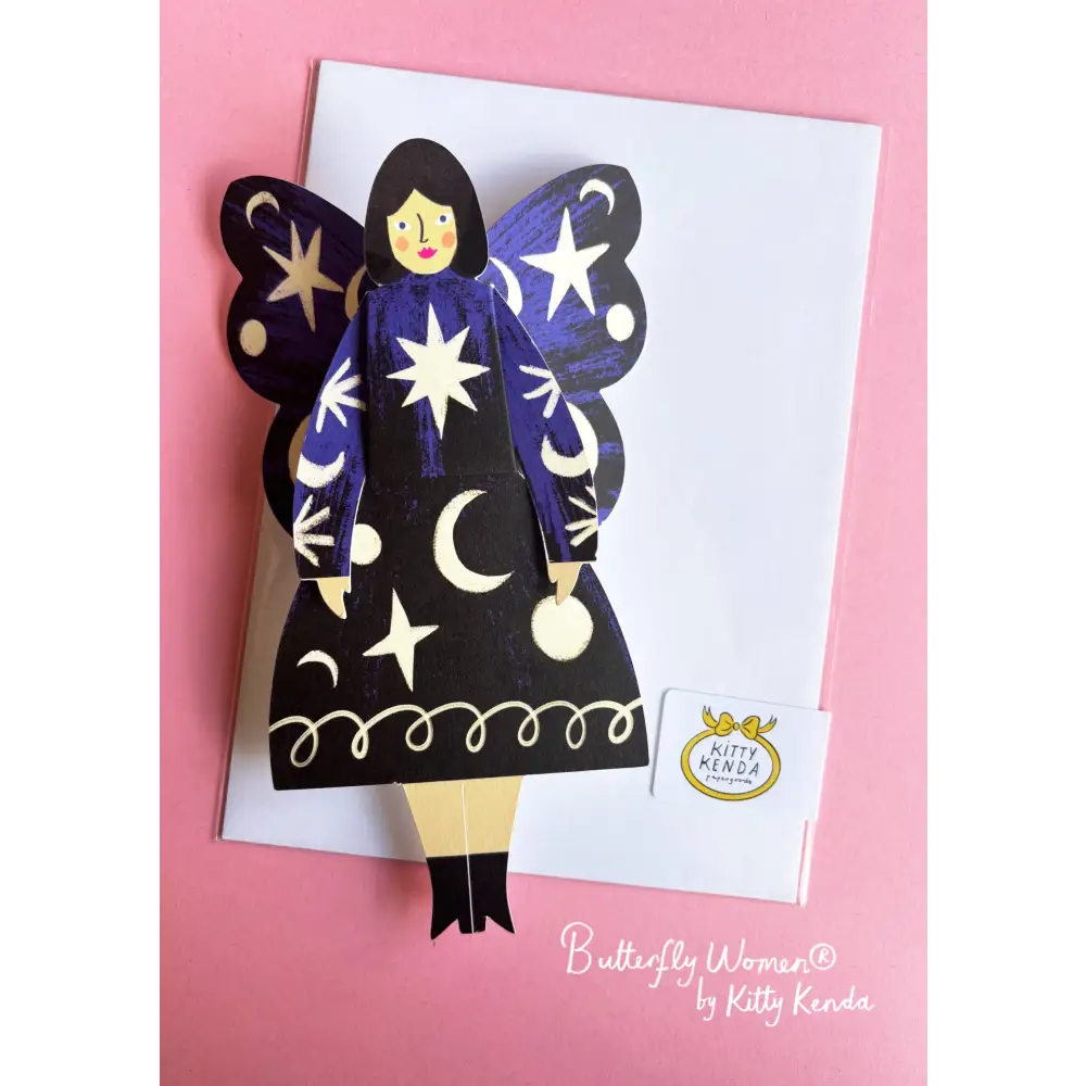 Kitty Kenda Papergoods - Butterfly Woman Sitting Greeting Card - Cosmic