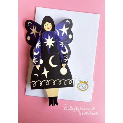 Kitty Kenda Papergoods - Butterfly Woman Sitting Greeting Card - Cosmic