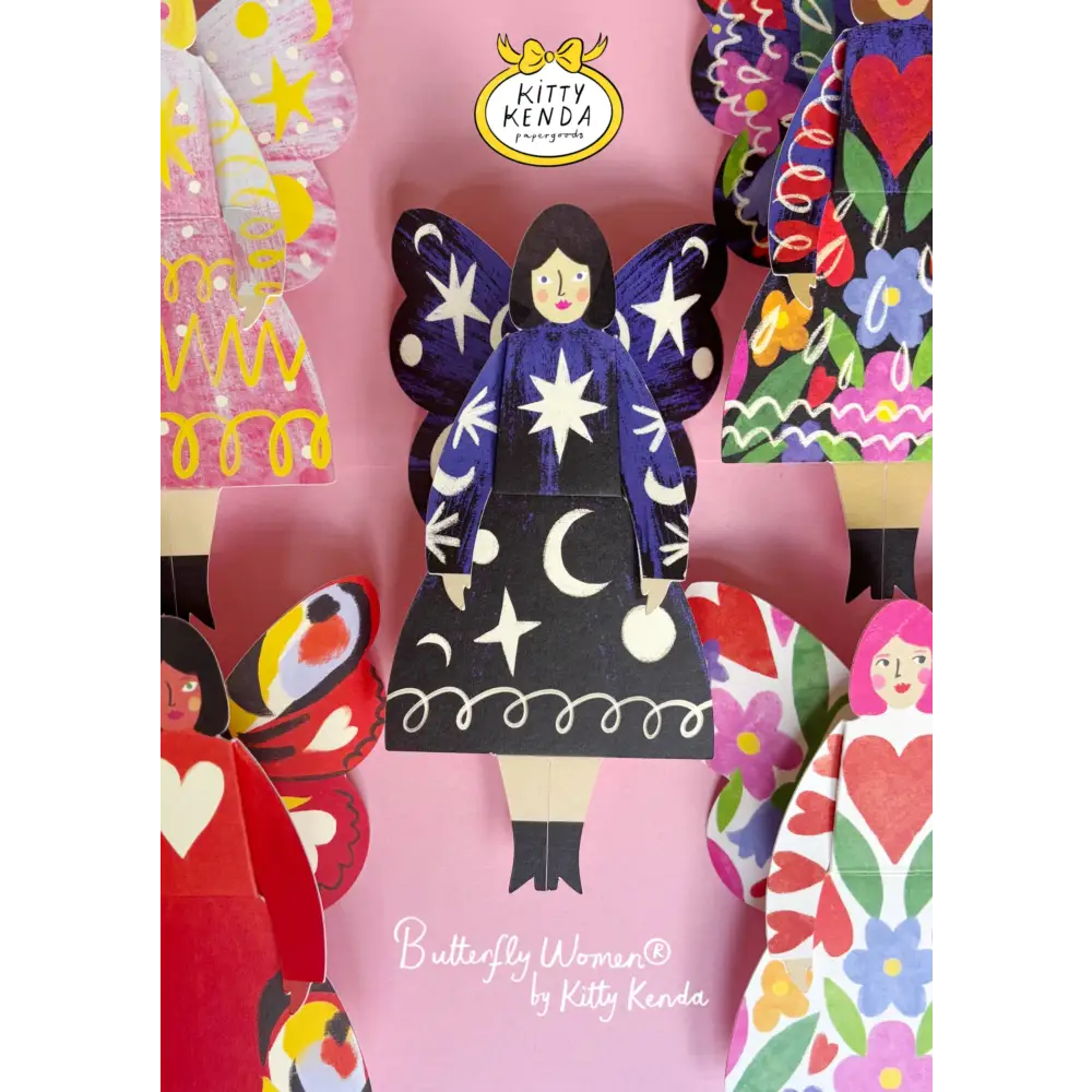 Kitty Kenda Papergoods - Butterfly Woman Sitting Greeting Card - Cosmic