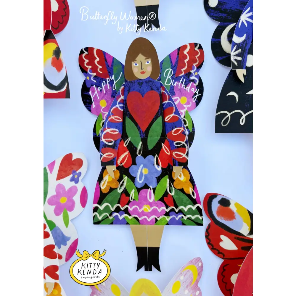 Kitty Kenda Papergoods - Butterfly Woman Sitting Greeting Card - Midnight Floral