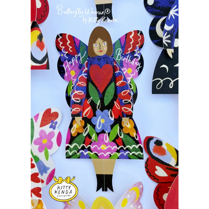 Kitty Kenda Papergoods - Butterfly Woman Sitting Greeting Card - Midnight Floral