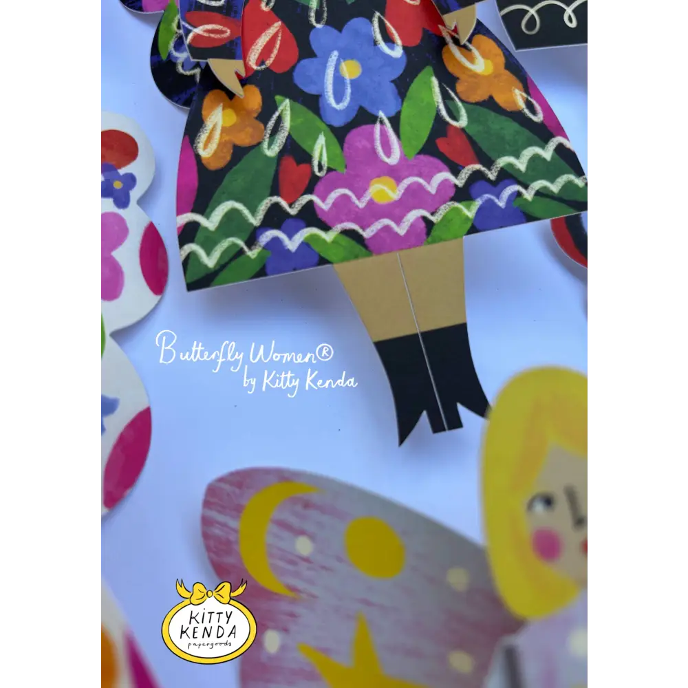 Kitty Kenda Papergoods - Butterfly Woman Sitting Greeting Card - Midnight Floral