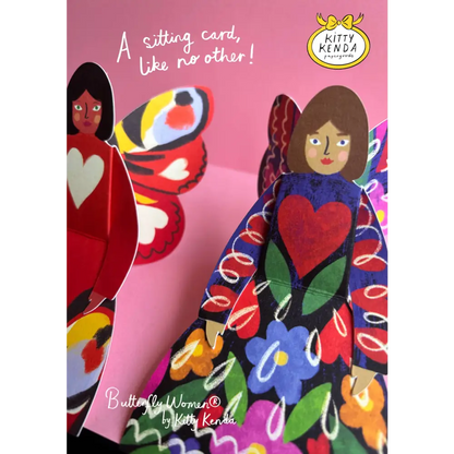 Kitty Kenda Papergoods - Butterfly Woman Sitting Greeting Card - Midnight Floral