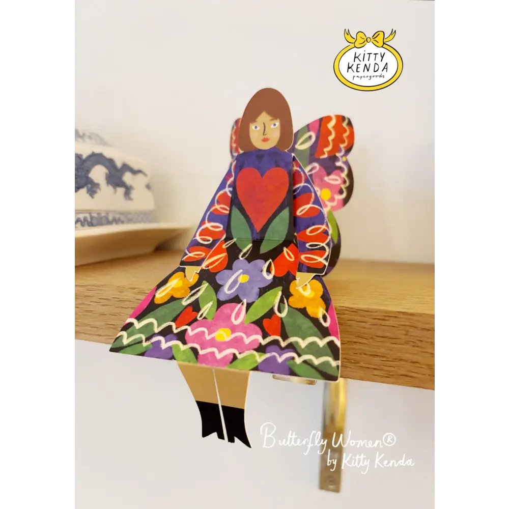 Kitty Kenda Papergoods - Butterfly Woman Sitting Greeting Card - Midnight Floral
