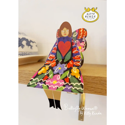Kitty Kenda Papergoods - Butterfly Woman Sitting Greeting Card - Midnight Floral