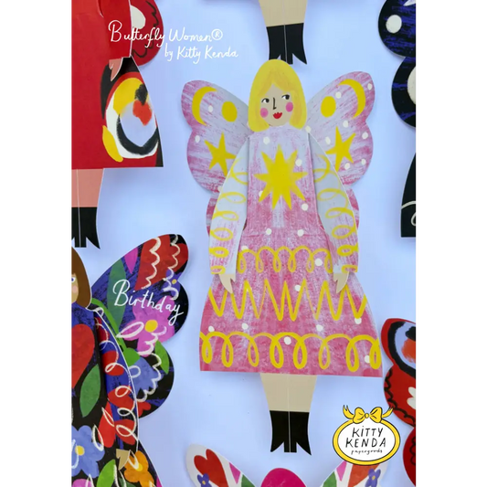 Kitty Kenda Papergoods - Butterfly Woman Sitting Greeting Card - Stardust