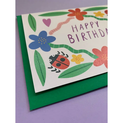 Kitty Kenda Papergoods - Garden Print Happy Birthday Greeting Card Light