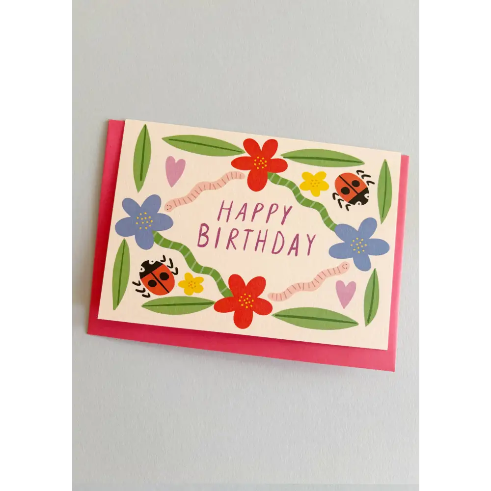 Kitty Kenda Papergoods - Garden Print Happy Birthday Greeting Card Light