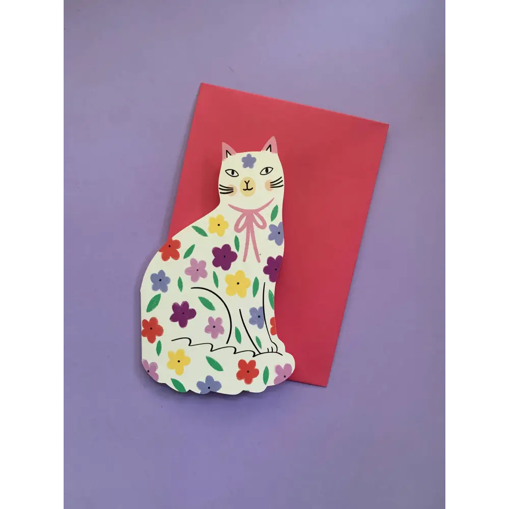 Kitty Kenda Papergoods - Sitting Floral Shaped Cat Greeting Card