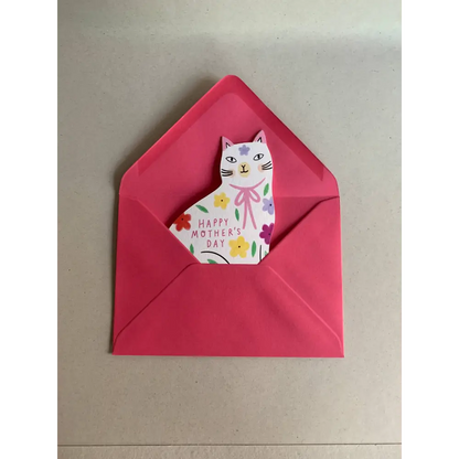 Kitty Kenda Papergoods - Sitting Floral Shaped Cat Greeting Card