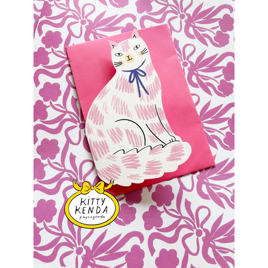 Kitty Kenda Papergoods - Sitting Shaped Greeting Card - Pink