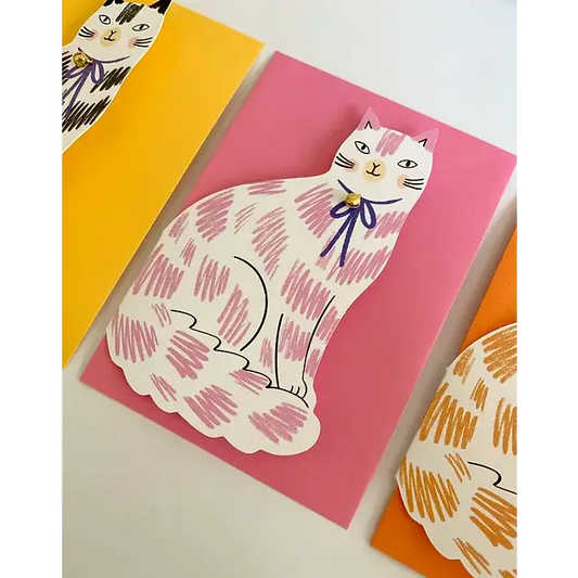Kitty Kenda Papergoods - Sitting Shaped Greeting Card - Pink