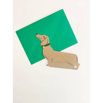Kitty Kenda Papergoods - Standing Dachshund Sausage Dog Shaped Greeting Card