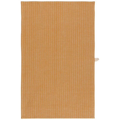 Ochre yellow and cream vertically striped linen-cotton dishtowel with a small wooden hanging tab – PABOOM