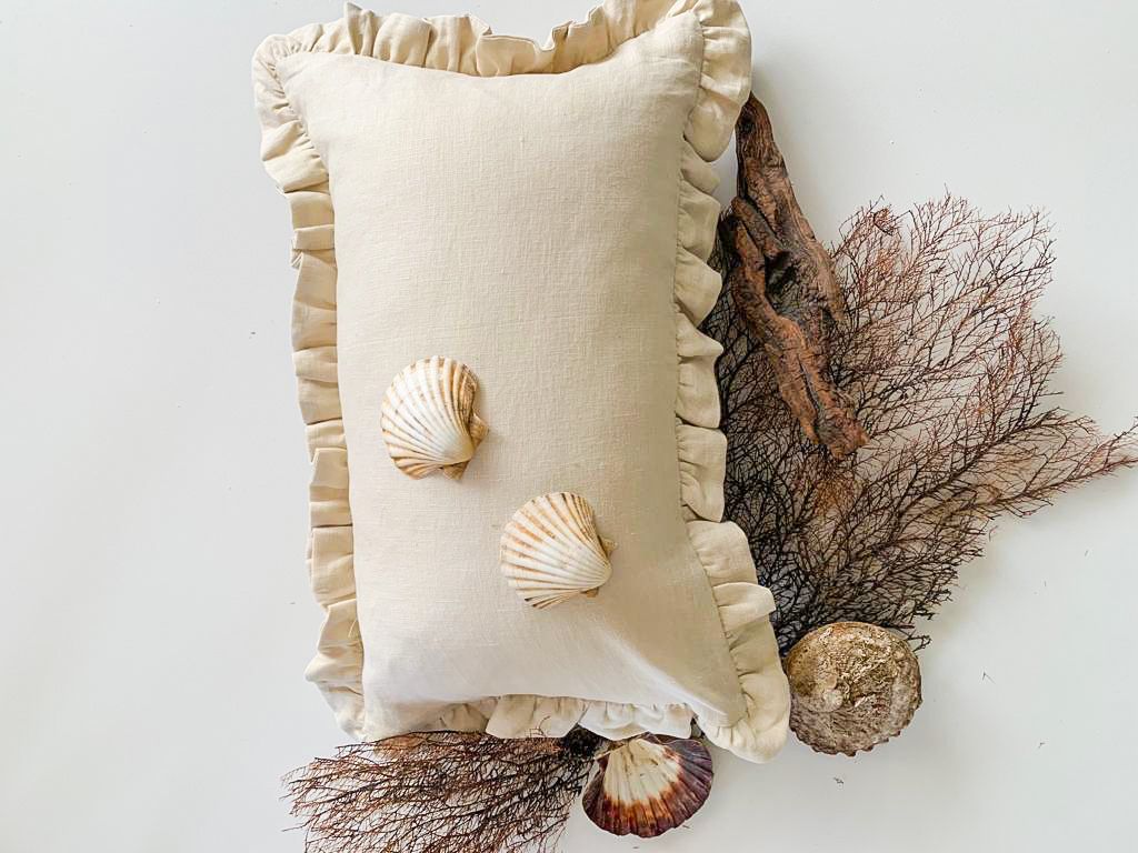 Linen Lumbar Ruffle Cushion Cover Oatmeal