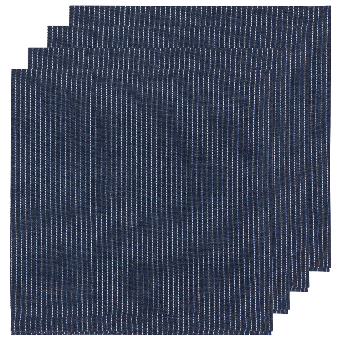 Midnight Pinstripe Linen Napkins Set