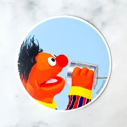 Kristin Fardy Artist - Ernie Tin Can Phone 3’’ round sticker