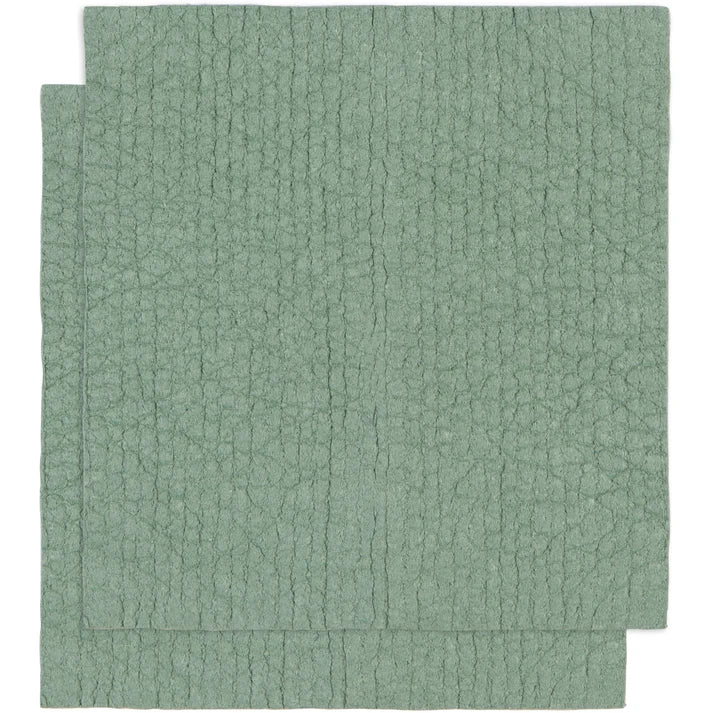 Two solid elm green Swedish dishcloths with a crinkly texture stacked together – PABOOM