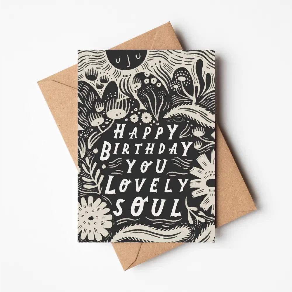 'Happy Birthday You Lovely Soul' Birthday Card illustrated greeting card by Lauren Marina - PABOOM