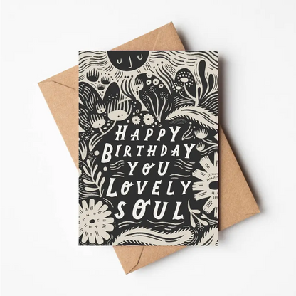 'Happy Birthday You Lovely Soul' Birthday Card illustrated greeting card by Lauren Marina - PABOOM