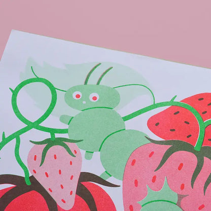 Eat Yer Strawbs Risograph Print - Limited Edition - PABOOM