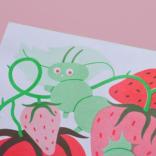 Eat Yer Strawbs Risograph Print - Limited Edition - PABOOM