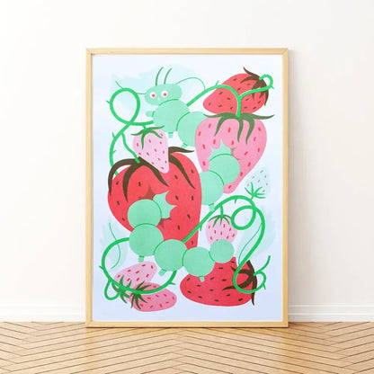 Eat Yer Strawbs Risograph Print - Limited Edition - PABOOM
