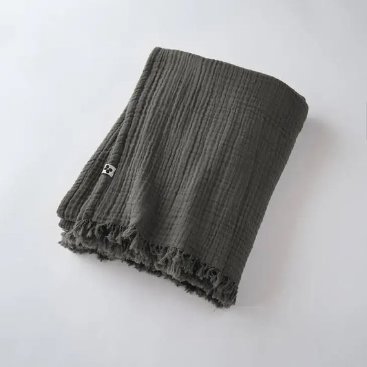 Cotton Fringed Throw Granite - PABOOM
