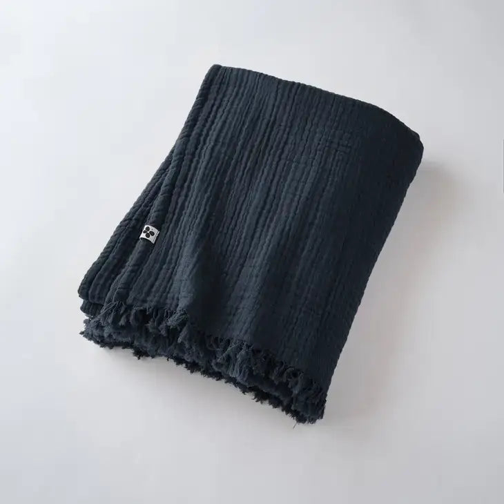 Cotton Fringed Throw Midnight - PABOOM
