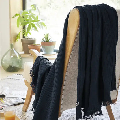 Cotton Fringed Throw Midnight - PABOOM