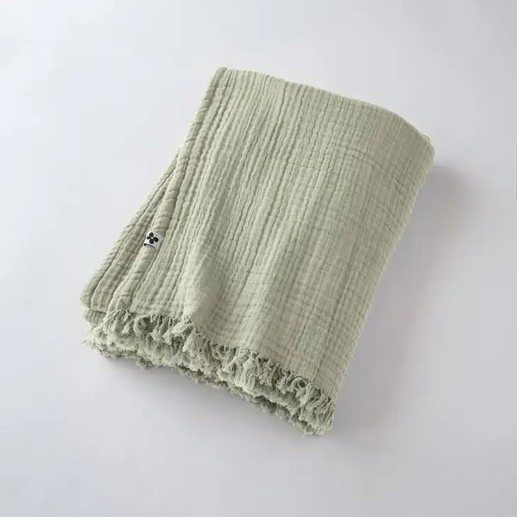 Cotton Fringed Throw Sea Green - PABOOM