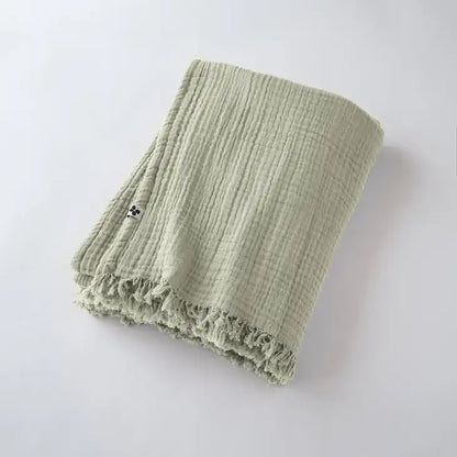 Cotton Fringed Throw Sea Green - PABOOM