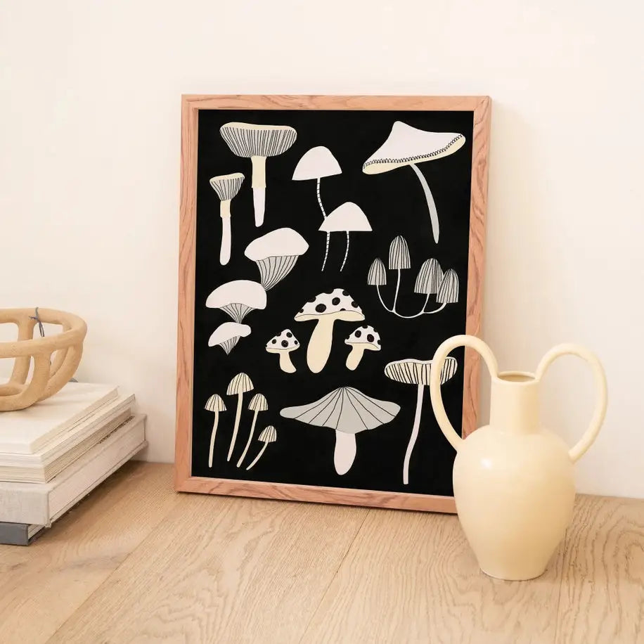 Black And White Mushroom Print - PABOOM