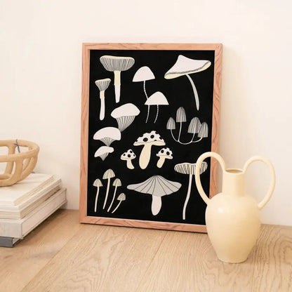 Black And White Mushroom Print - PABOOM