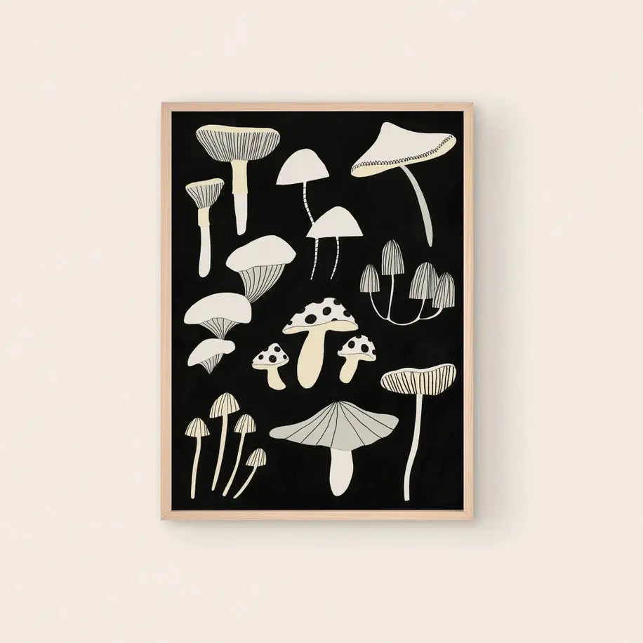 Black And White Mushroom Print - PABOOM